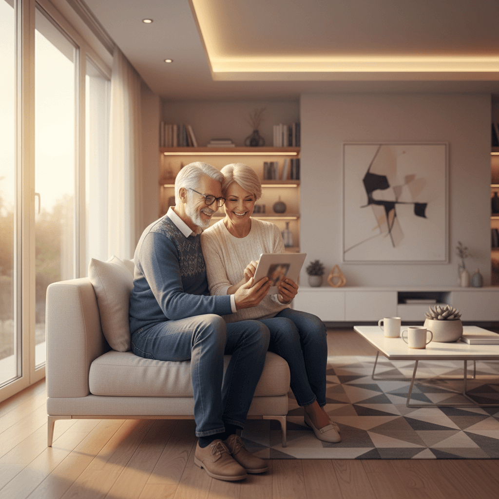 Senior couple reviewing weekly routine on tablet