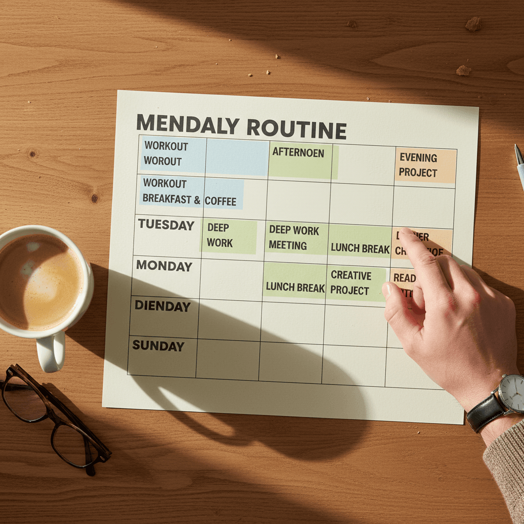 Printed daily routine schedule on table ready to use