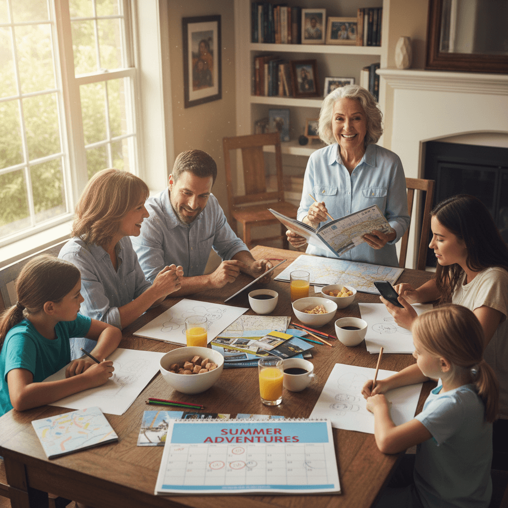 Family discussing routine planning together
