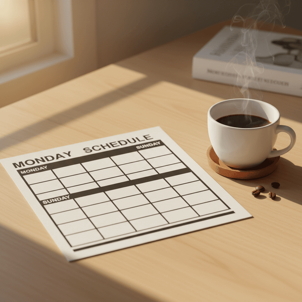 Printed weekly routine in use