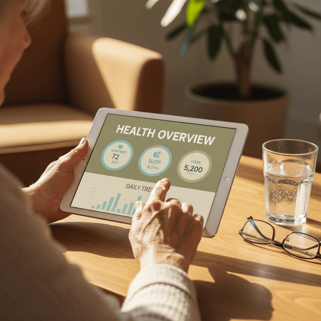 Senior using NextChapter on tablet